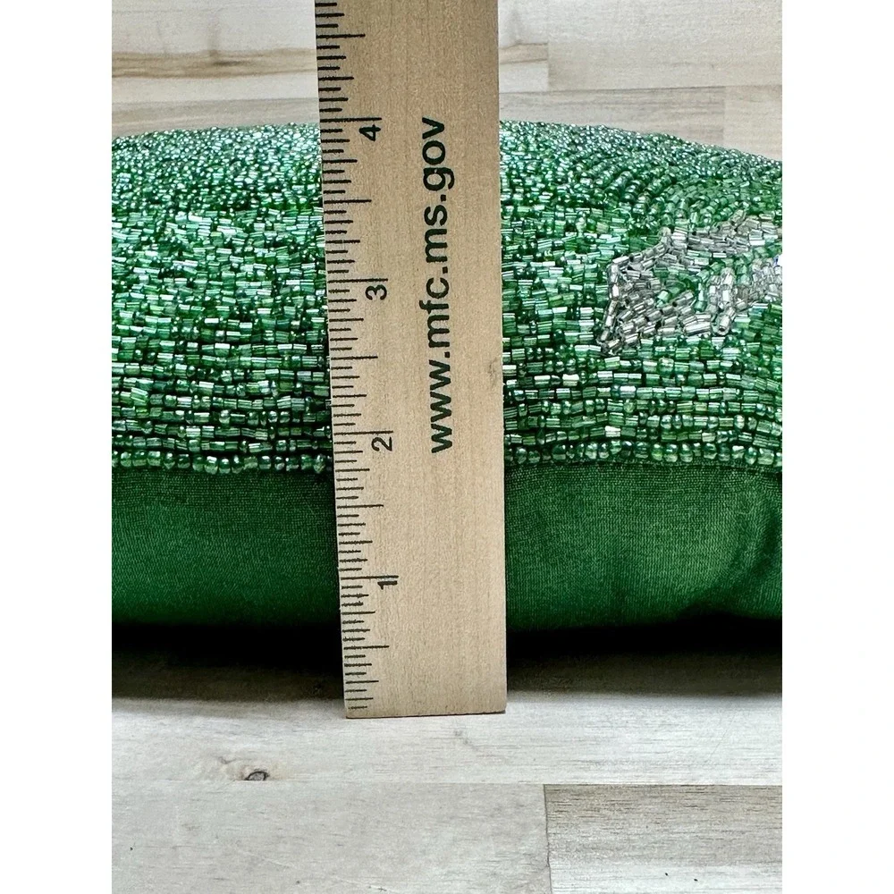 Cynthia Rowley Green Beaded Holly Leaves Christmas Throw Pillow 12